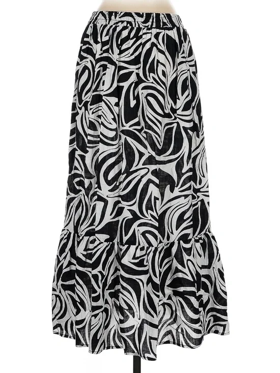 Rachel Zoe Black & White Abstract Print Tiered Maxi Skirt - Picture 2 of 11